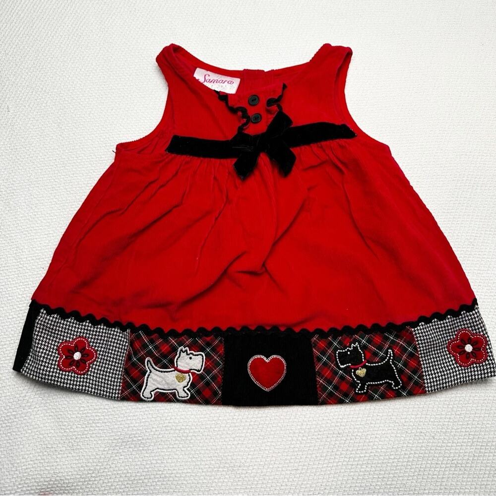 Samara Corduroy Scottie Dog Daisies Bow Jumper Dress Sz 18 Months